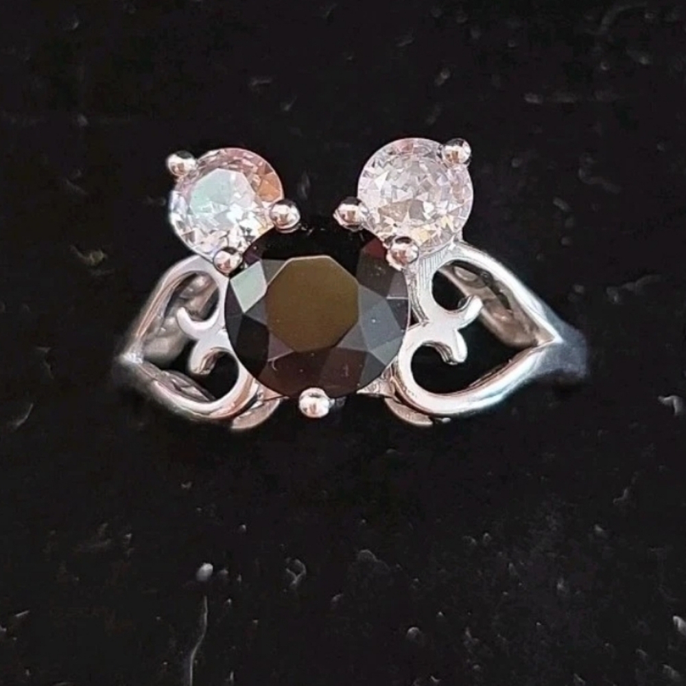 Disney Mickey Mouse Clear And Black Cz Stones In Sterling Silver.